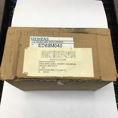 Buy SIEMENS ITE 40 AMP 3 POLE  BREAKER TYPE ED6  ED63M040 New In Box • 125$