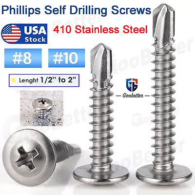 Buy #8 #10 UNC Phillips Modified Truss Head Self Drilling Screws 410 Stainless Steel • 6.35$
