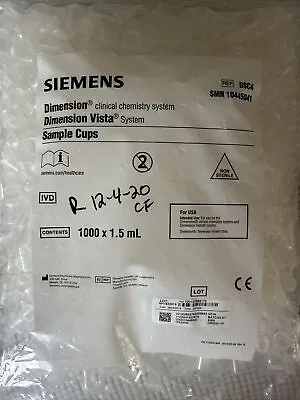Buy Siemens Dimension Sample Cups P/N 715826.904 1.5 Ml PERFECT FOR SHORT SAMPLES • 40$