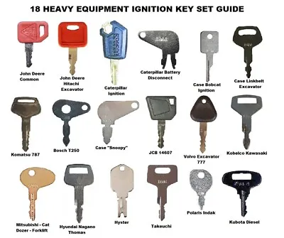 Buy 18 Heavy Construction Equipment Ignition Key Set Case JCB Volvo Cat JD Komatsu • 16.79$