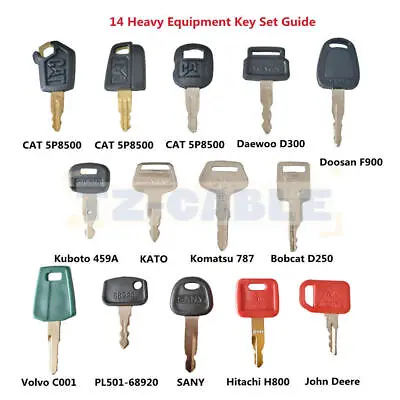 Buy 14pc Heavy Equipment Key Set Construction Ignition Keys For CAT Volvo JD Kubota • 12.50$