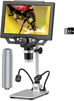 Buy 9'' LCD Digital Microscope Video 1600X Coin Microscope Electronic Soldering 32G • 99$