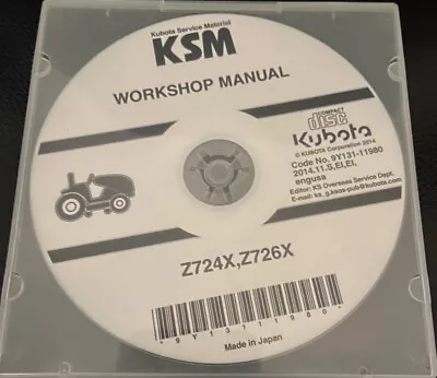 Buy Kubota Z724X Z726X Zero Turn Mower Workshop Manual Repair CD OEM NEW • 27.50$