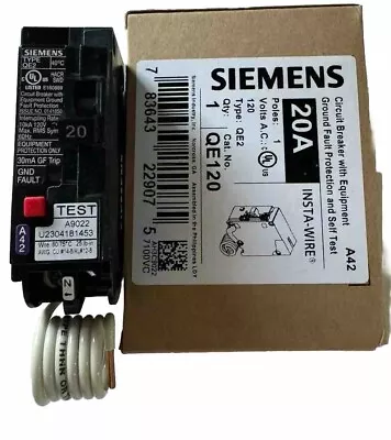 Buy Siemens Ground Fault Equipment Protection Circuit Breaker QE120 1P 20Amp 120V  • 29.99$