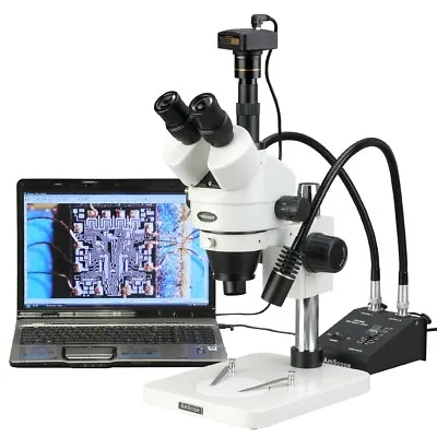 Buy AmScope 3.5X-225X Digital Zoom Stereo Microscope + LED Gooseneck + 8MP Camera • 914.99$