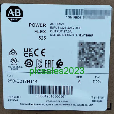 Buy NEW 25B-D017N114 Allen-Bradley  PowerFlex 525 7.5kW 10Hp AC Drive • 799$