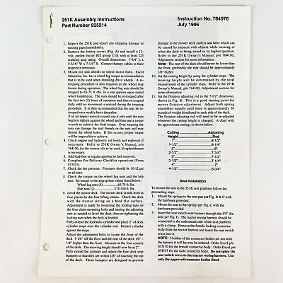 Buy Hustler 251K Lawnmower Dealer Assembly Instructions Manual Vintage 1996 • 14$