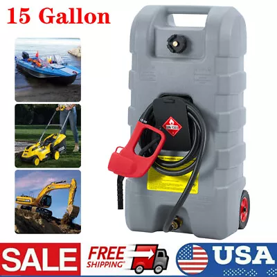 Buy 15 Gallon Portable Moving Gas Caddy Fuel Storage Saving Tank W/ Manual Pump Gray • 118.73$