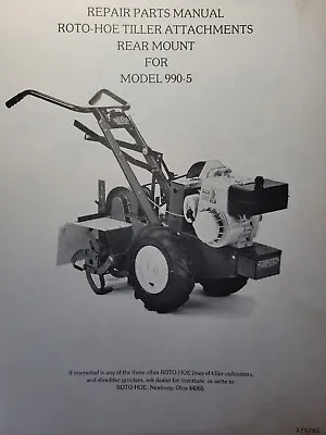 Buy Roto-Hoe 990-5 Walk-Behind Tractor Rear Mount Tiller Implement Parts Manual • 46.99$