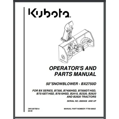 Buy Kubota 50  SNOW BLOWER  BX2750D Attachment Manual 36 Pages  2009 • 14$