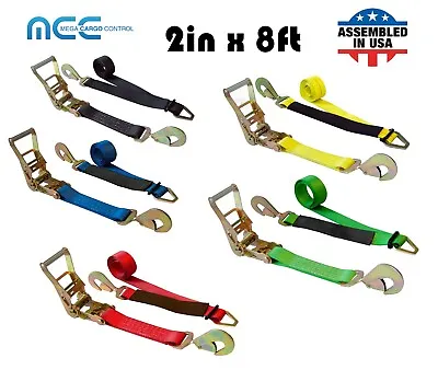 Buy 2  X 8' Axle Ratchet Tie Down Strap W/ Snap Hook Race Car Trailer Sewn In USA • 271.65$