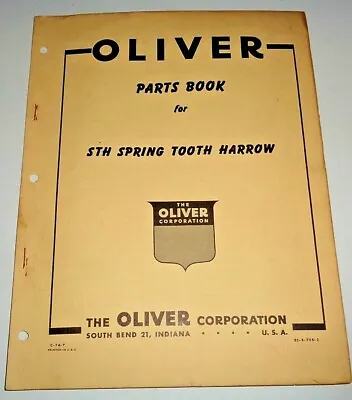 Buy Oliver STH Spring Tooth Harrow Parts Catalog Manual Book ORIGINAL! • 9.14$