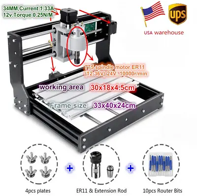 Buy 【USA】3 Axis 3018 Pro CNC Router Engraving Machine GRBL Control For Wood Milling • 138$