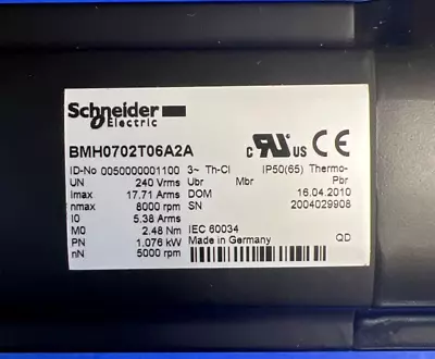 Buy Schneider Electric BMH0702T06A2A Servo Motor Demo Tested • 395$