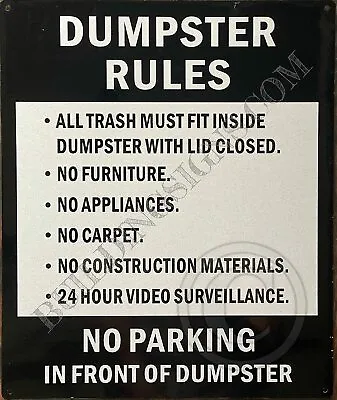 Buy Dumpster Rules Sign (White, Reflective, Aluminum, 10x12 INCH)  • 10.99$
