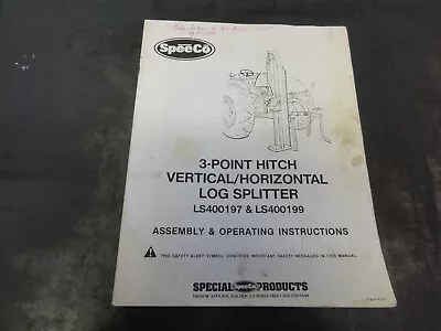 Buy SpeeCo 3 Point Hitch LS400197 LS400199 Log Splitter Assembly Operating Manual • 12$