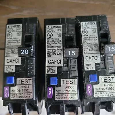 Buy Siemens 15 Amp Arc Fault (2) AND 20 Amp Arc Fault Breakers (1) • 27$