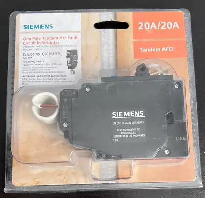 Buy Siemens Q2020AFCP 120V 20A 1-pole Tandem AFCI Type QTA Circuit Breaker **NEW** • 74.99$