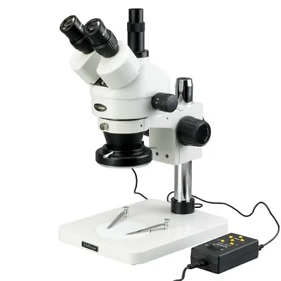 Buy AmScope 7X-45X Trinocular Inspection Zoom Stereo Microscope+144-LED 4-Zone Light • 444.99$