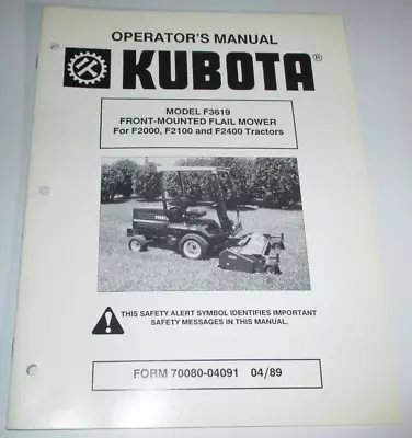 Buy Kubota F3619 Flail Mower For Front Mowers Operators & Parts Manual ORIGINAL! • 17.99$