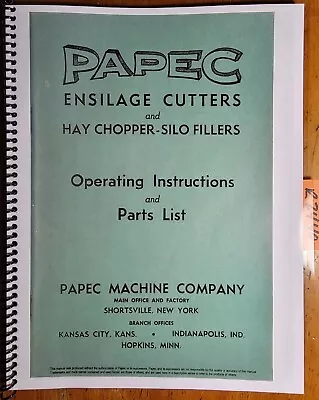 Buy Papec Ensilage Cutter & Hay Chopper Silo Filler Owner Operator & Parts Manual 65 • 17.49$
