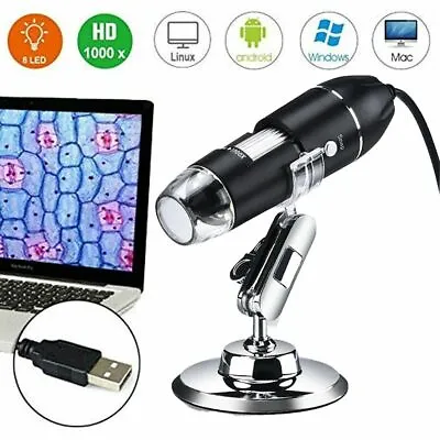 Buy 8LED 1000X 10MP USB Digital Microscope Endoscope Magnifier Camera W/ Stand Black • 15.59$