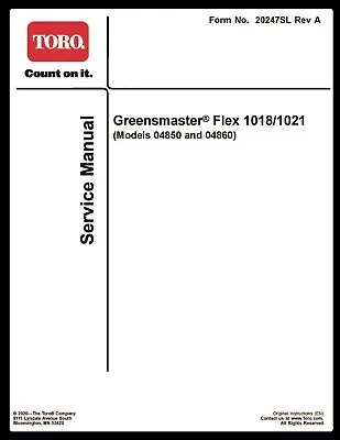 Buy TORO Greensmaster Flex 1018 1021 Model 04850 04860 SERVICE MANUAL Coil Bound • 22.95$