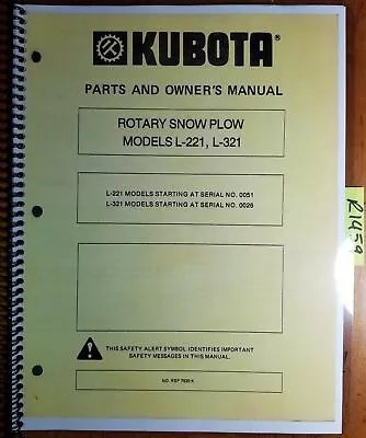 Buy Kubota L-221 L-321 L221 L321 Rotary Snow Plow Snowblower Parts & Owner's Manual  • 15.99$