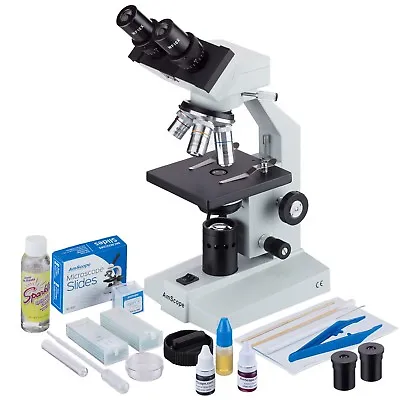 Buy AmScope 40X-2500X Binocular Biological Microscope With Extensive Slide Preparati • 278.99$