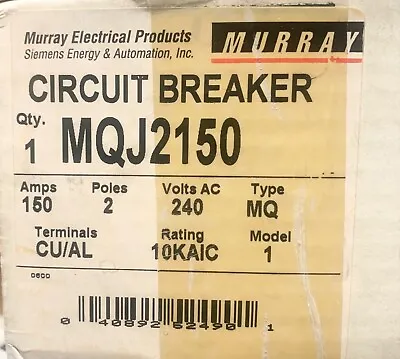 Buy SIEMENS MURRAY MQJ2150 2 Pole 150 AMP Type MQ Circuit Breaker 10 KAIC  • 225$