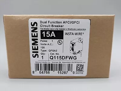 Buy NEW SIEMENS 15A Circuit Breaker 1 Pole AFCI GFCI Q115DFWG Dual Function Q115DF • 39.95$