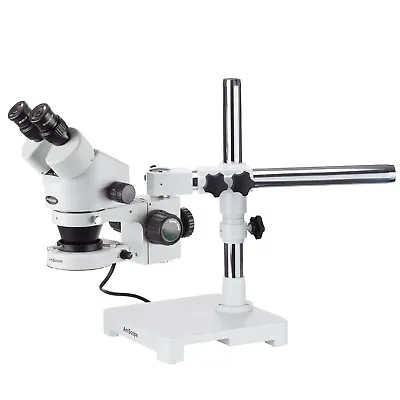 Buy AmScope 7X-45X Stereo Zoom Microscope On Boom Stand + 80 LED Ring Light • 488.99$