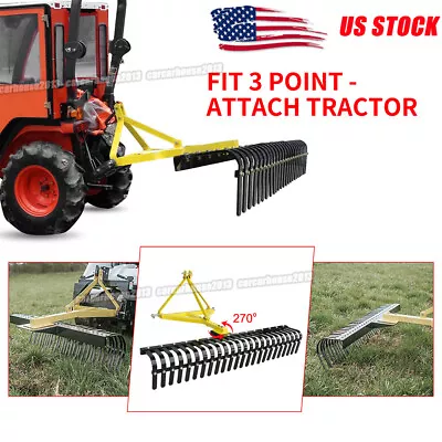 Buy 3 Point Landscape Rock Rake Category 1 Tractor Attachment Soil Gravel Lawn Mover • 619.99$