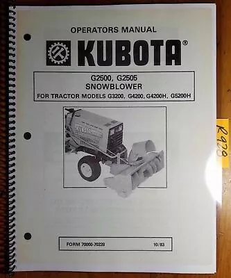 Buy Kubota G2500 G2505 Snowblower For G3200 G4200 G4200H G5200H Operator Manual • 15.99$