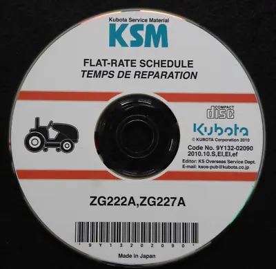 Buy Genuine Kubota Zg222a Zg227a Zero-turn Mower Flat Rate Schedule Manual On Cd • 19.95$