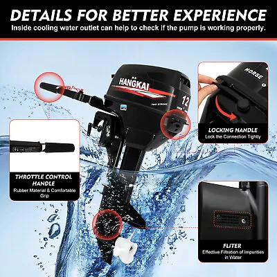 Buy HANGKAI 12HP 2 Stroke Outboard Motor Fishing Boat Engine Water Cooling System • 1,147.12$