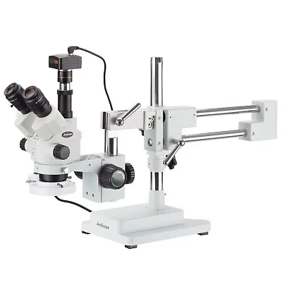 Buy Amscope 7X-45X Simul-Focal Boom Stereo Zoom Microscope+3MP Camera +Ring Light • 717.99$