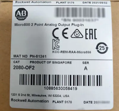 Buy NEW 2080-OF2 Allen-Bradley Micro800 2 Point Analog Output Plug-In • 125$