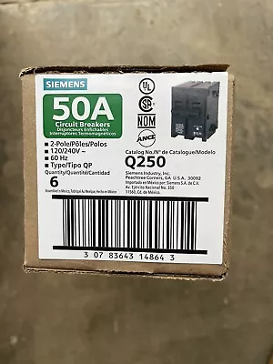 Buy Siemens Q250 50-Amp 2 Pole *NEW* Lot Of 6 • 50$