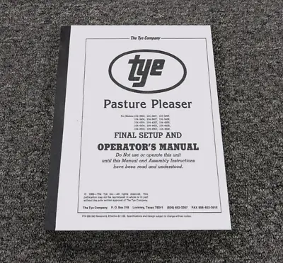 Buy Tye 104-3207 Pasture Pleaser No-Till Drill Final Setup & Owner Operator Manual • 114.03$