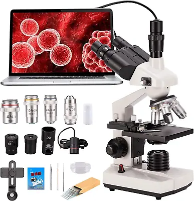 Buy 40X-5000X Magnification Compound LED Microscope W/ USB Camera & Mechanical Stage • 390$