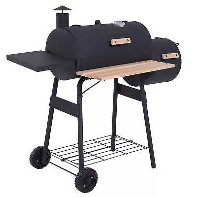 Buy Steel Portable Backyard Charcoal BBQ Grill And Offset Smoker Combo With Wheels • 136$