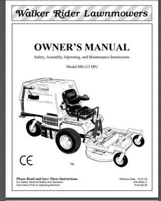 Buy Walker Mower 2003 MS Operator's 57906 - 69734 80 Pages Comb Bound • 24.99$