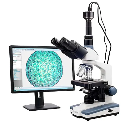 Buy Amscope 40X-2500X Trinocular Compound LED Microscope + HD Camera HDMI+Mech Stage • 614.99$