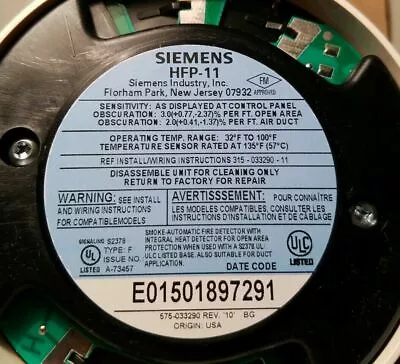 Buy Siemens Hfp-11 Smoke Detector For Xls & Fs-250 (500+, No Pen Marks, 1 Yr. Prot.) • 219.95$