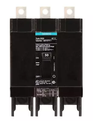 Buy BQD350 - Siemens 50 Amp 3 Pole 480 Volt Bolt-On Molded Case Circuit Breaker • 175.99$