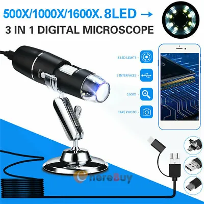 Buy Digital USB Microscope Camera LED Magnifier For Cell Phone Repair 1000X 1600X • 25.81$