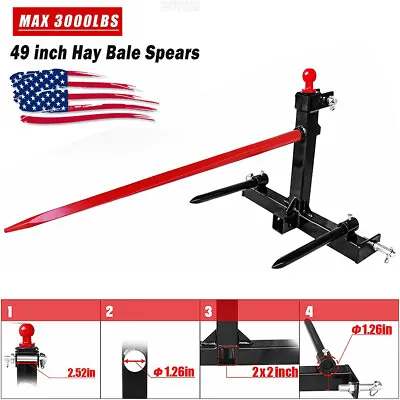 Buy Cat 1 Tractor 3 Point Trailer Hitch 49  Hay Bale Spear 3000 Lbs 2x17  Stabilizer • 279.99$