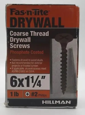 Buy Hillman FasnTite 6x1-1/4” Coarse Thread Drywall Screws Phosphate Coated 1lb Box • 13.49$