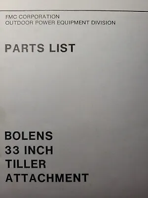 Buy Bolens QT QS 16 17 Garden Tractor 33 Tiller Implement 19230 Parts Catalog Manual • 45.99$